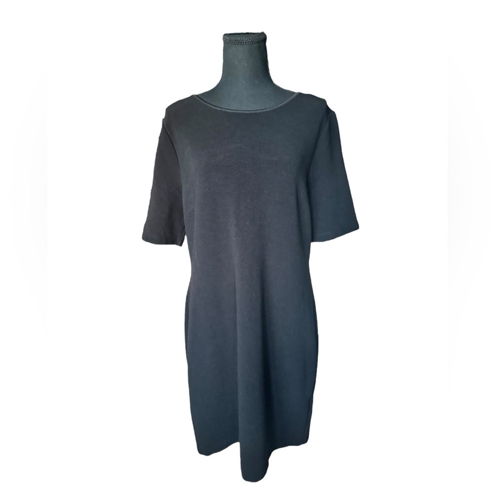 Mario Serrani Italy Black Ribbed Knit Dress L | Chic Minimalist Classic H323